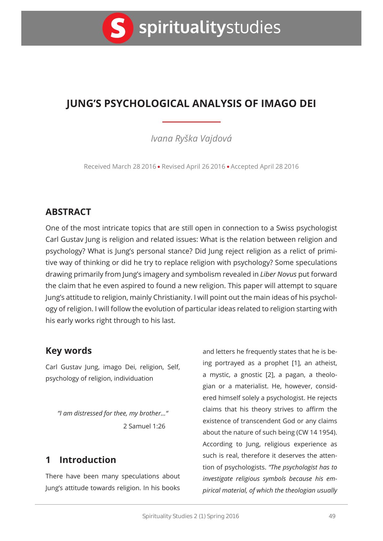 Jung's Phsychologial Analysis of Imago Dei - Paper