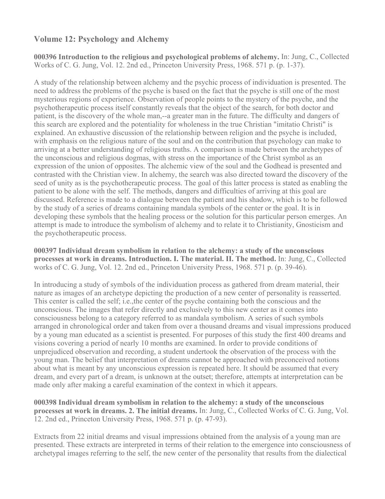 Volume 12: Psychology and Alchemy