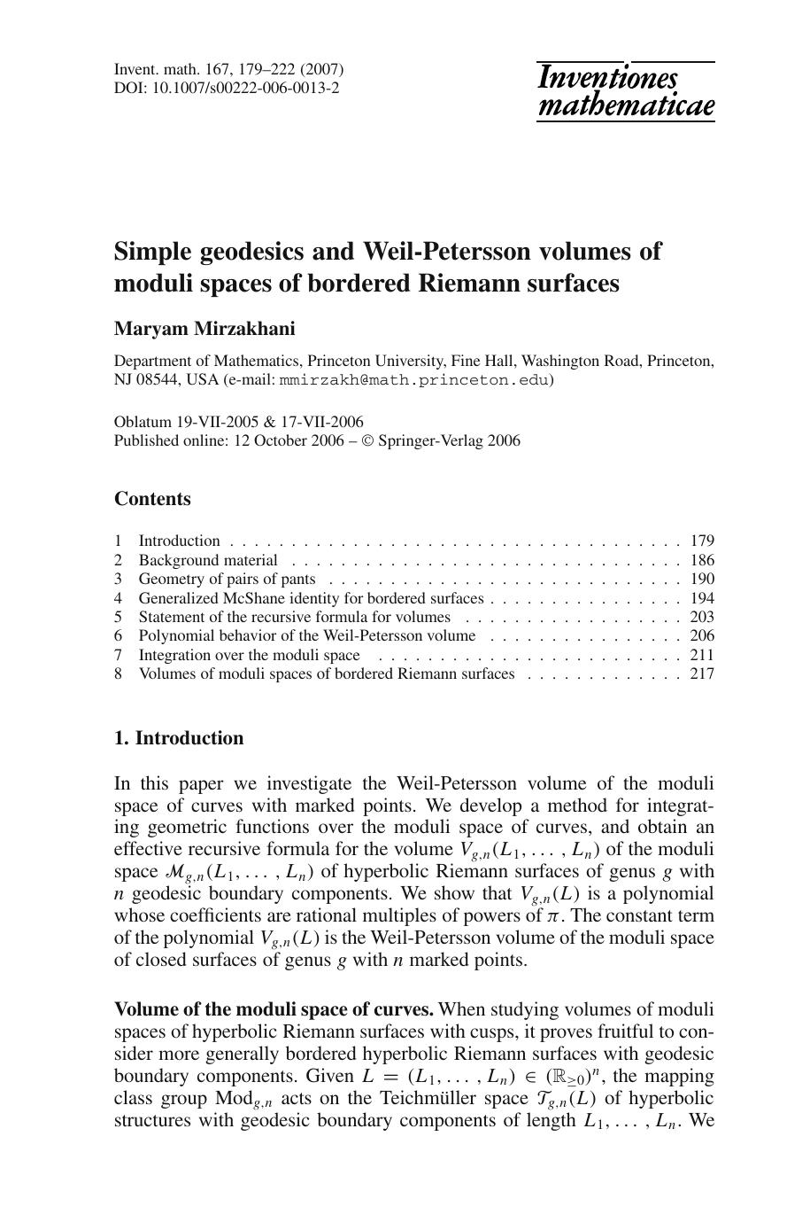 Simple geodesics and Weil-Petersson volumes of  moduli spaces of bordered Riemann surfaces