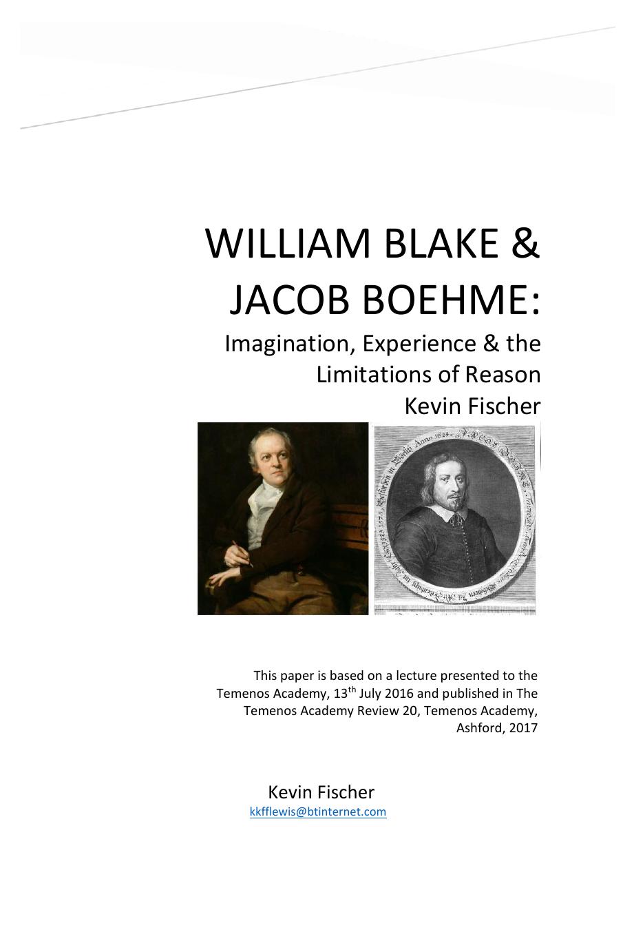William Blake & Jacob Boehme - Imagination, Experience & the Limitations of Reason - Essay