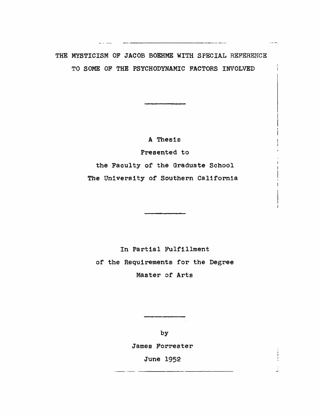 The mysticism of Jacob Boehme with special reference to some of the psychodynamic factors involved - Thesis