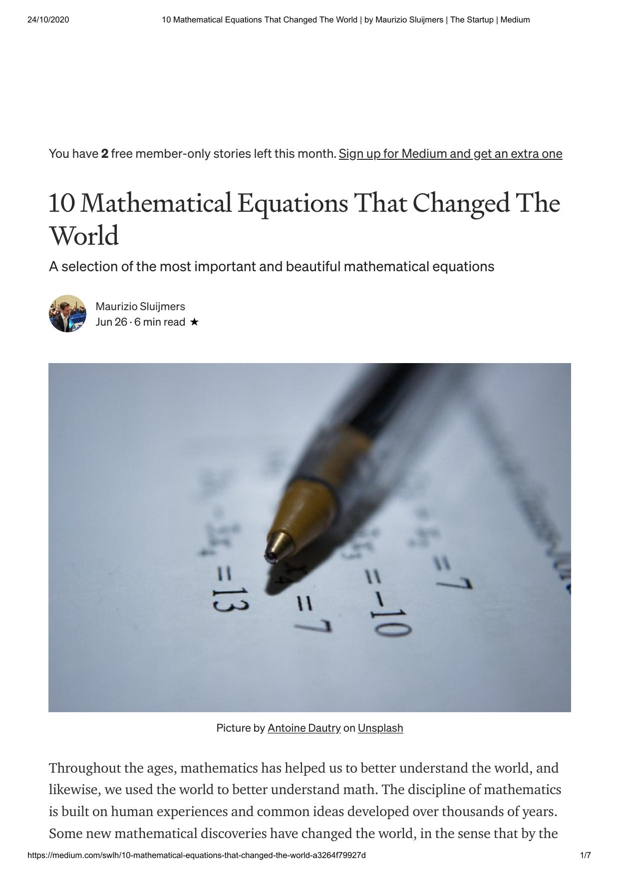 10 Mathematical Equations That Changed The World - Article