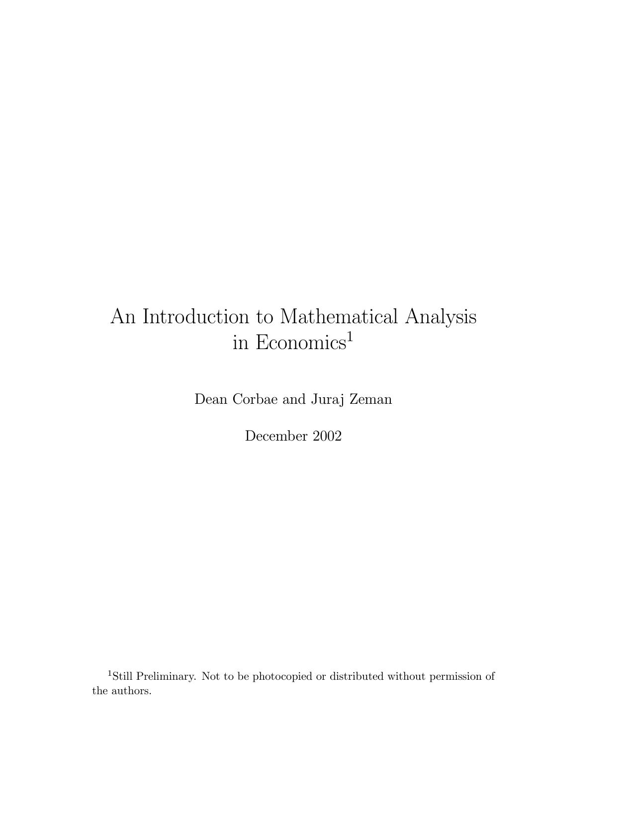 An Introduction to Mathematical Analysis in Economics