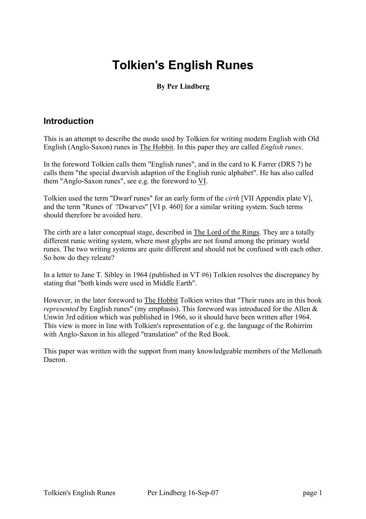 Tolkien English Runes - Essay