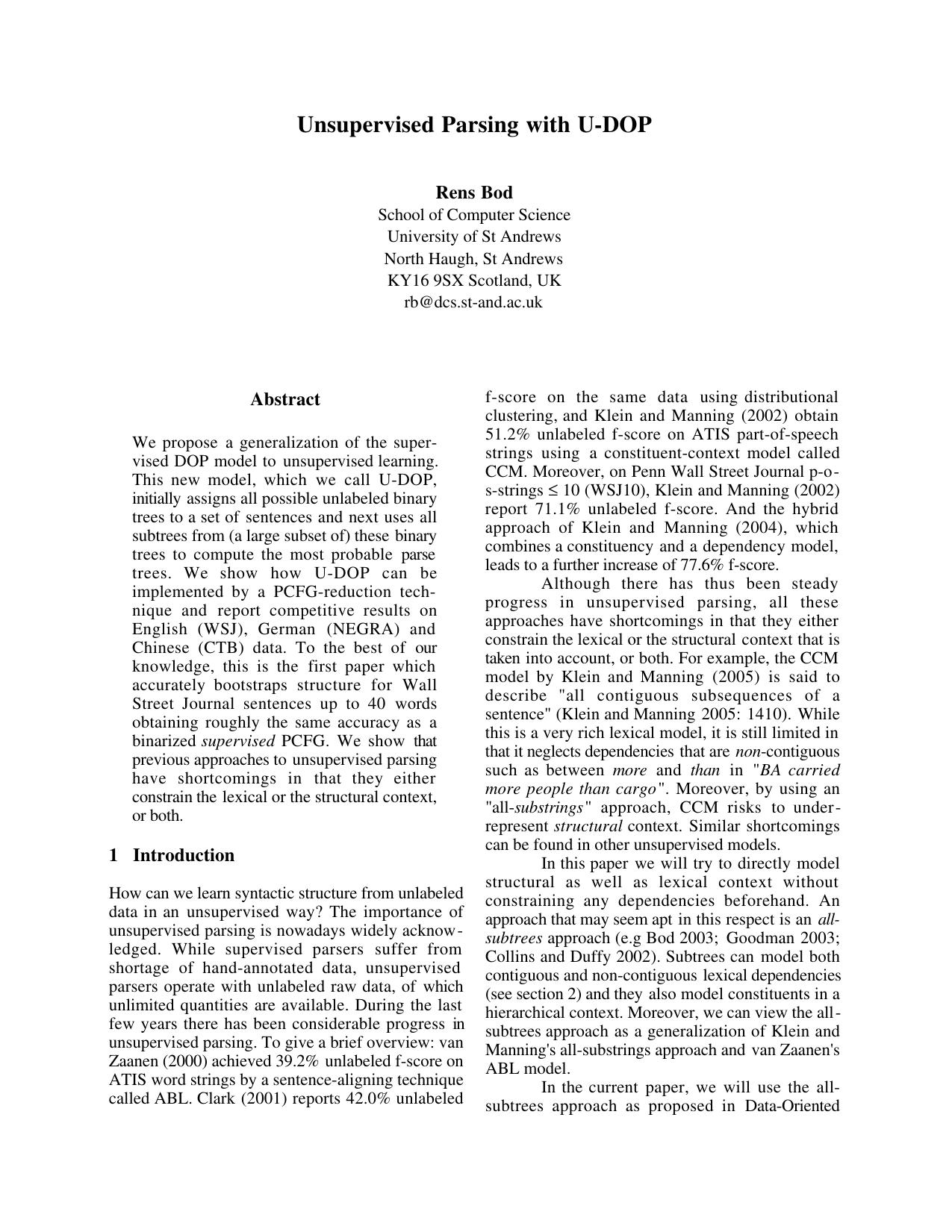 Unsupervised Parsing with U-DOP - Paper