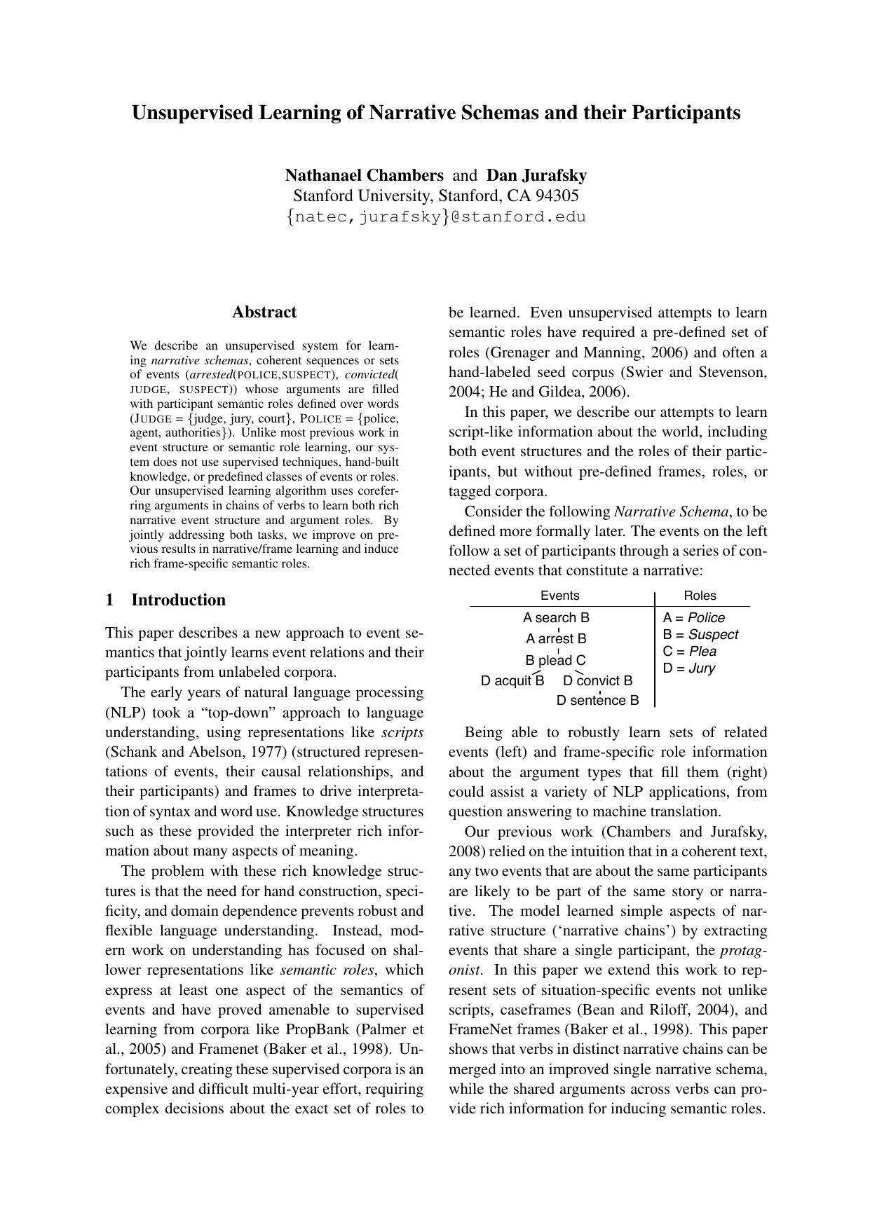 Unsupervised Learning of Narrative Schemas & their Participants - Paper