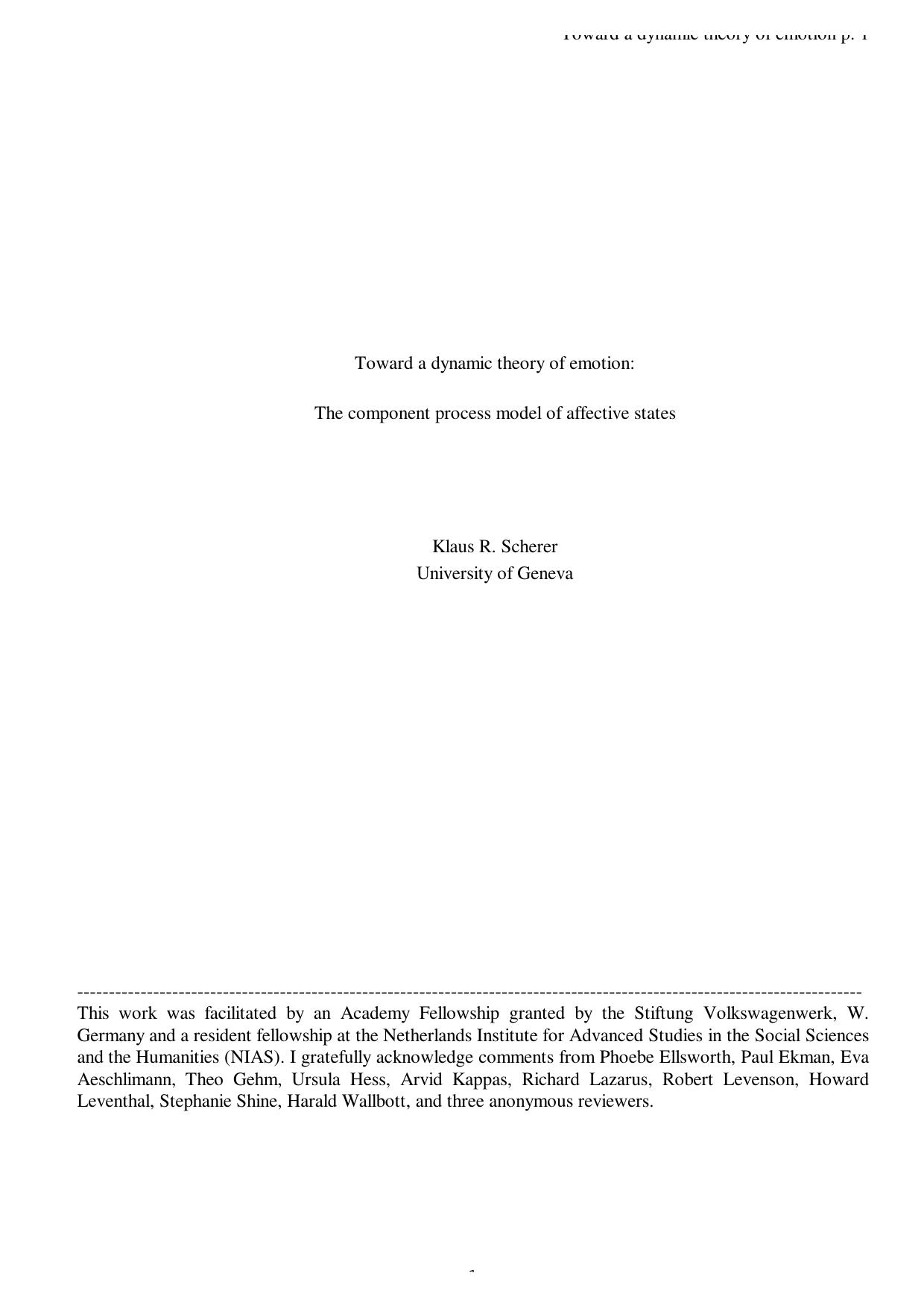 Toward a dynamic theory of emotion: The component process model of affective states - Paper