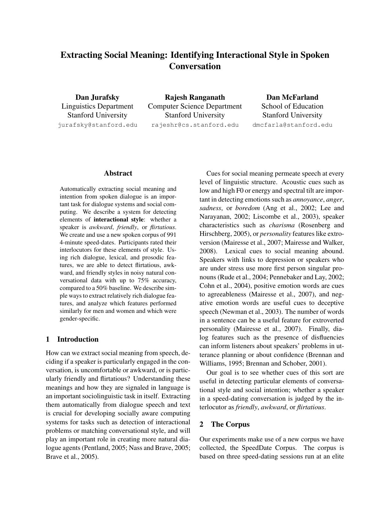 Extracting Social Meaning - Identifying Interactional Style in Spoken Conversation - Paper