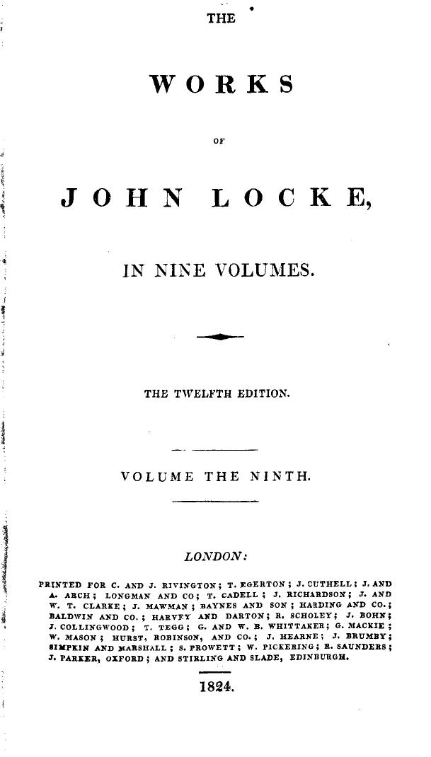 The Works of John Locke in 9 volumes, vol. 9 (1685)