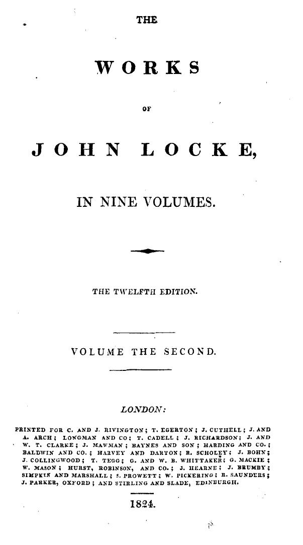 The Works of John Locke in 9 volumes, vol. 2 (1689)