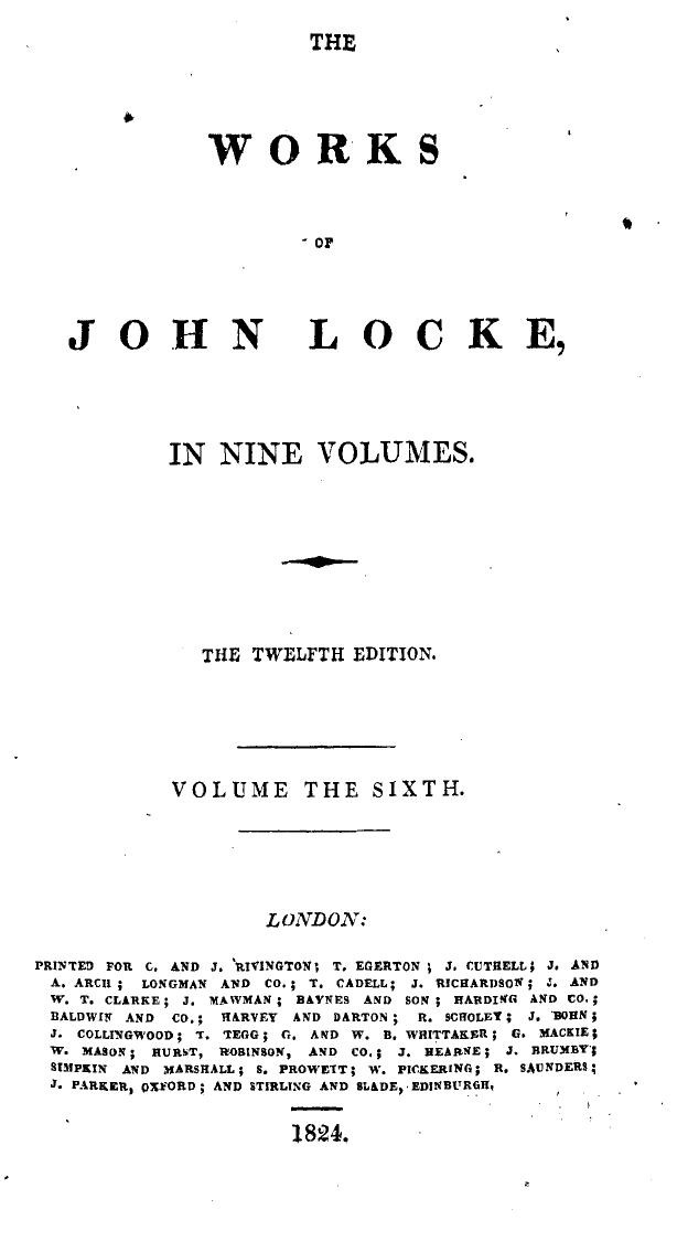 The Works of Johh Locke in 9 volumes, vol. 6 (1695)